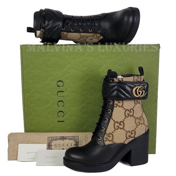 GUCCI BOOTS TRIP GG CANVAS AND LEATHER COMBAT ANKLE BOOTIES sz 41 11 - Picture 3 of 16